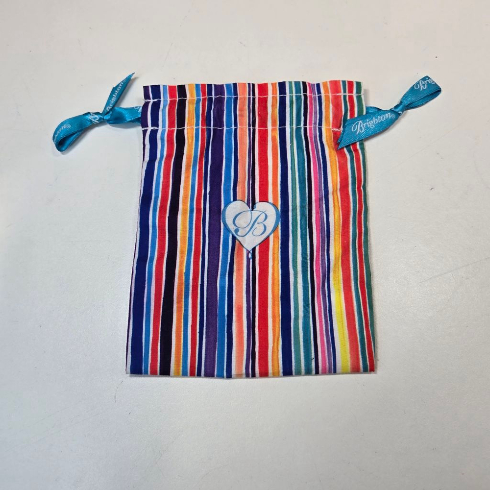 Brighton Jewelry Pouch Multicolor Striped Blue Heart Drawstring Cosmetic Bag